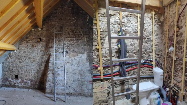 Image showing insulation being installed in an old home in France.